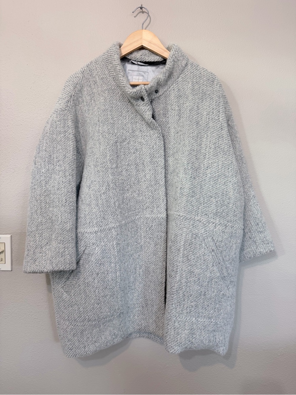 Poetry Pale Gray Textured Stand-Collar Pea Coat